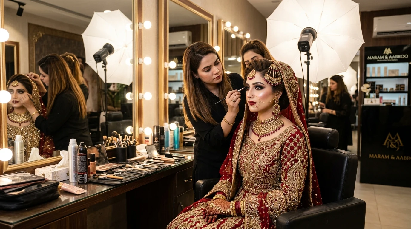 Maram Aabroo Lahore signature bridal makeup charges and studio photography